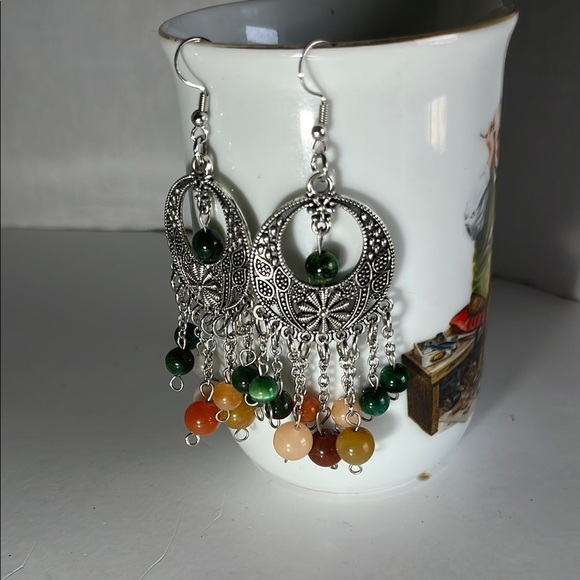 Bohemian Silver and Multicolor Beaded Earrings - Picture 2 of 4